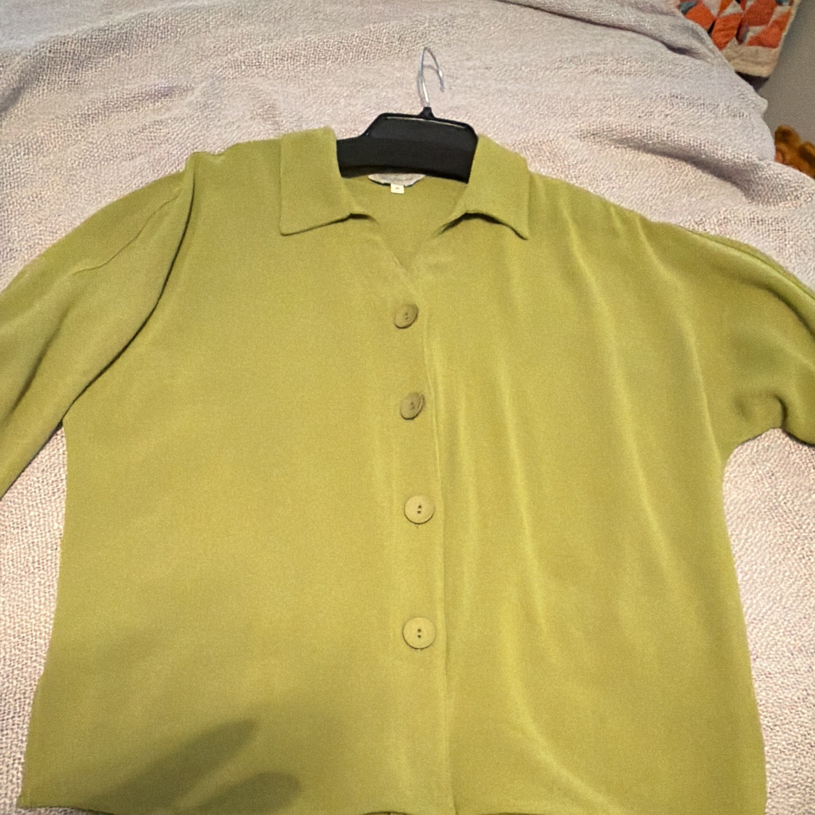 Multiples Women’s Green Solid Collared Button-Front Short Sleeve Blouse M