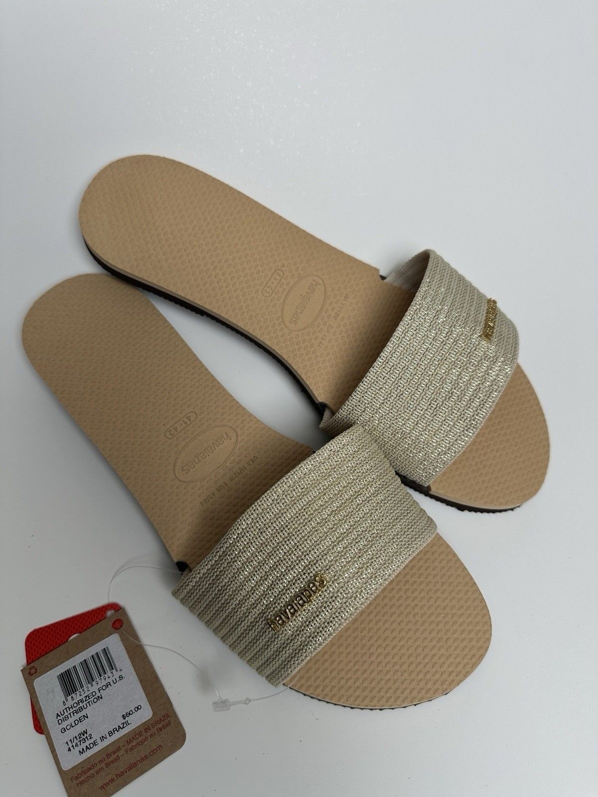 HAVAIANAS MALTA GOLDEN SLIDES RETAIL SIZE MEN 9/10 WOMEN 11/12