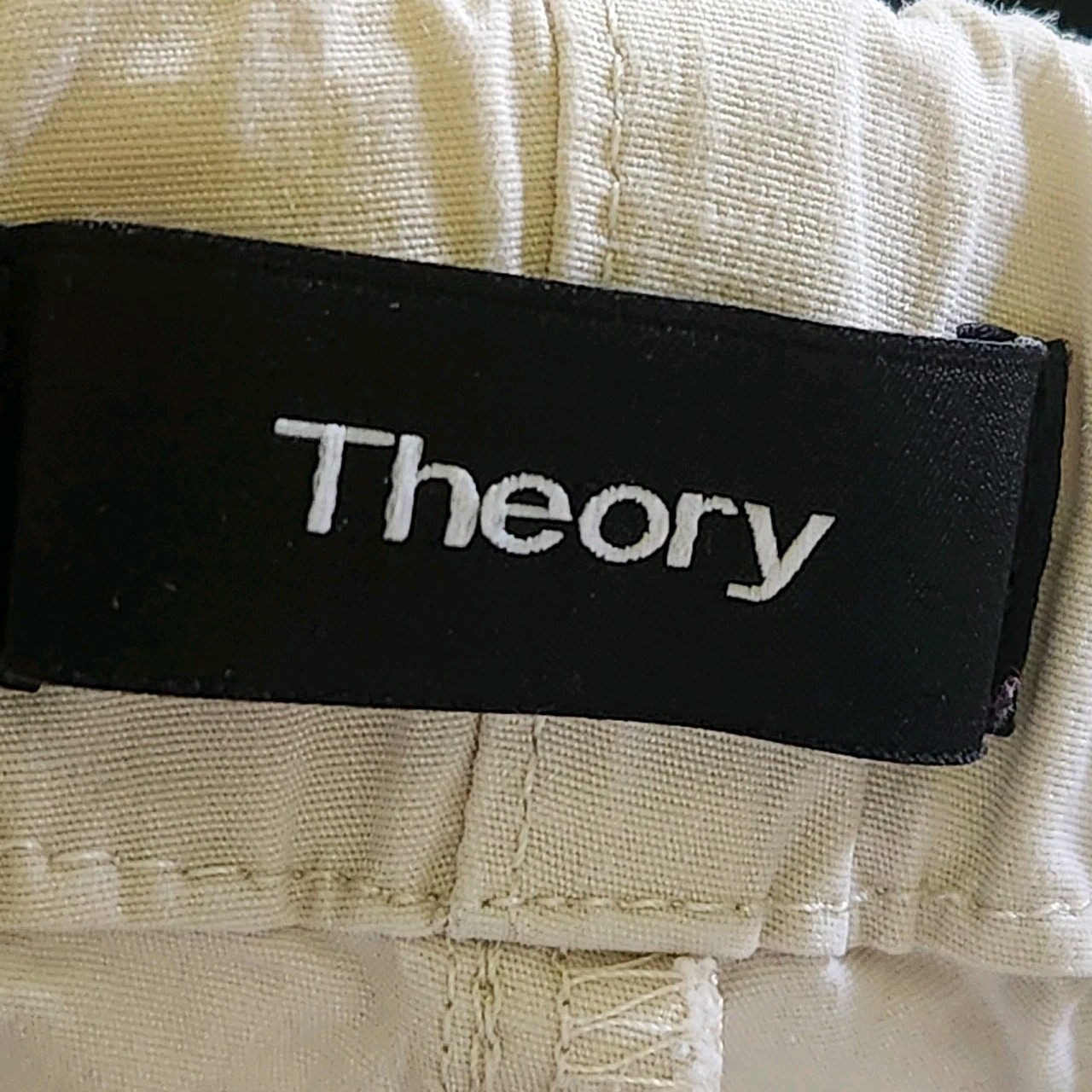 Theory Cargo Chino Cotton Blend Pants Size Large Ivory Casual Elastic Waist