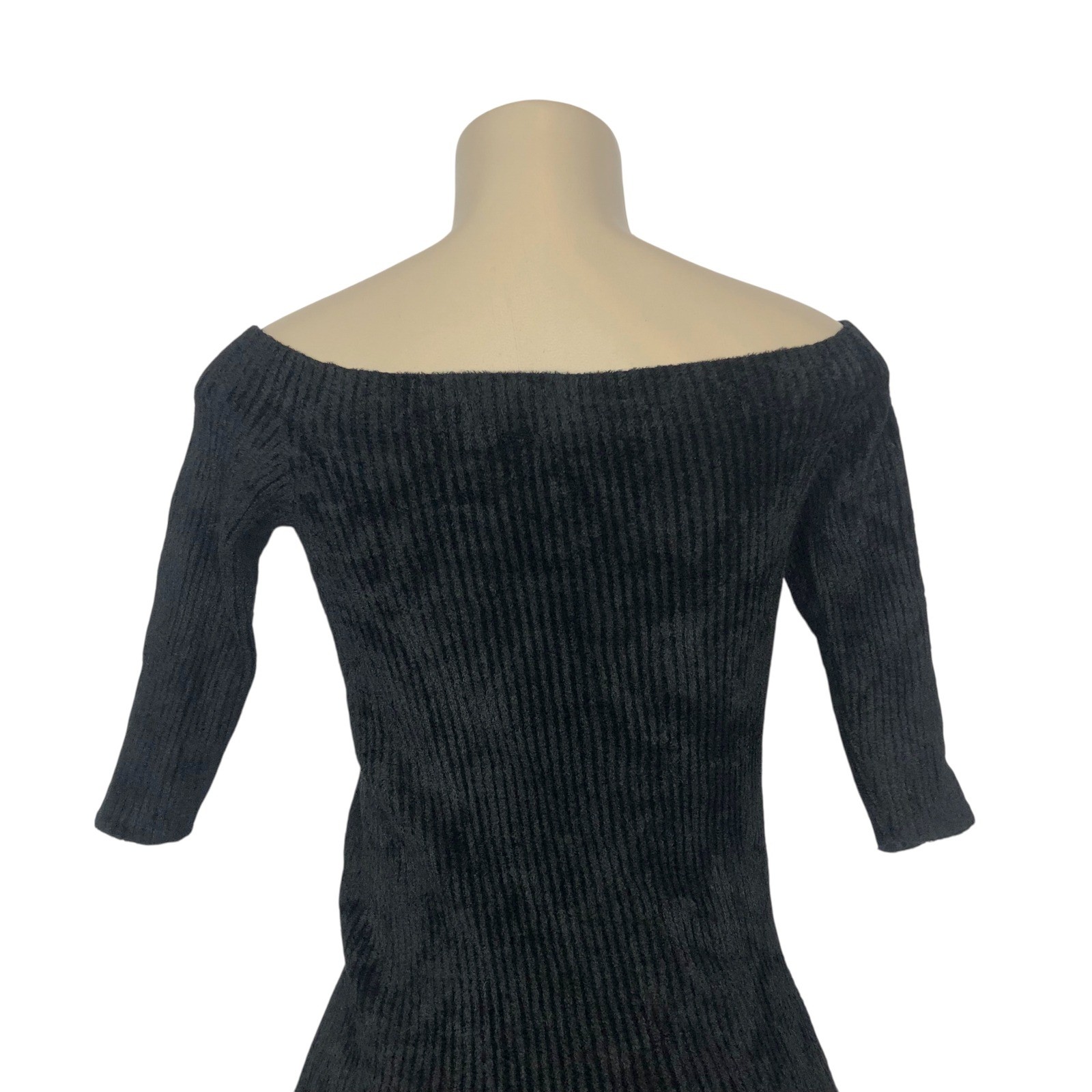 Helmut Lang Italian Yarn Off Shoulder Ribbed Knit Bodycon Midi Dress Size M