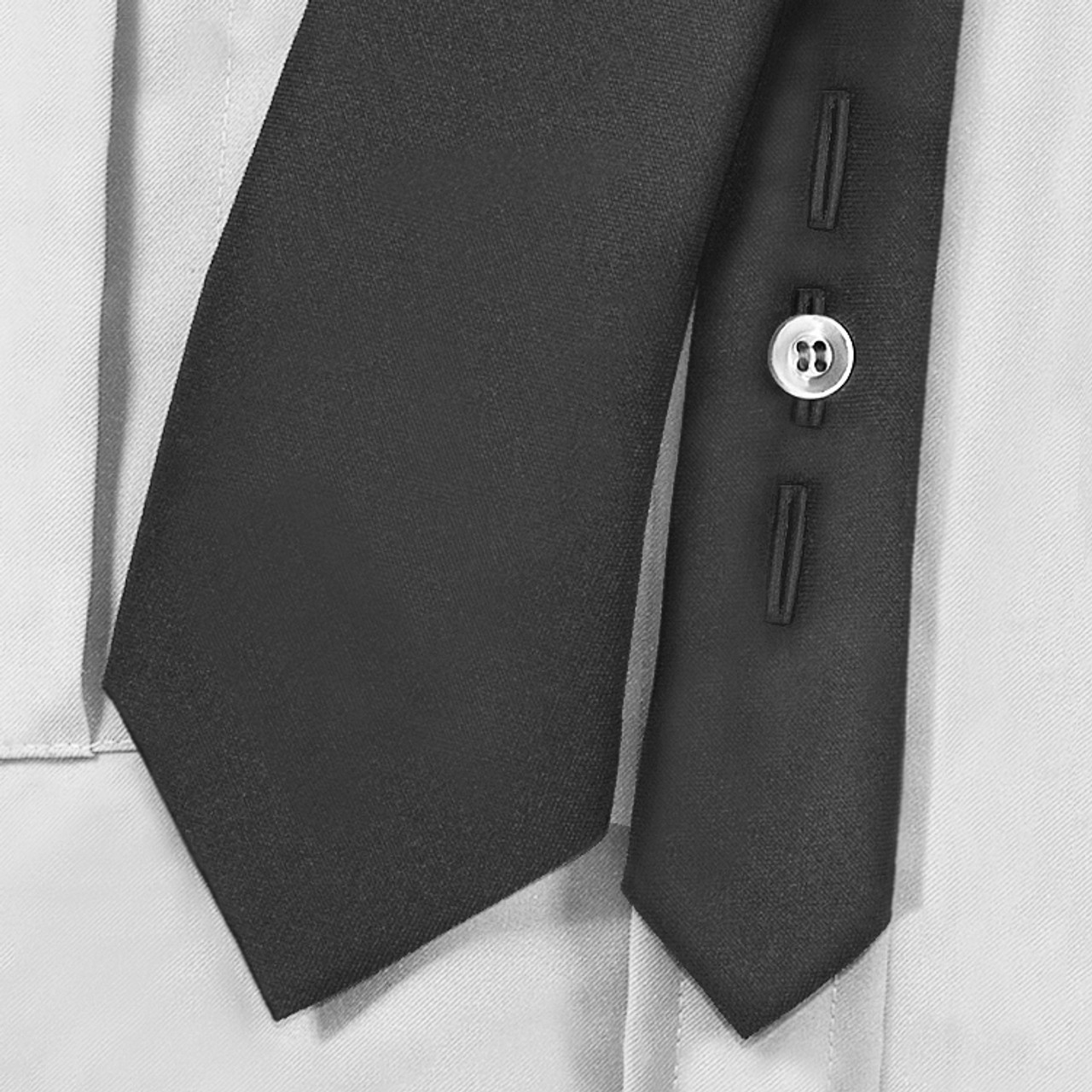 SAMUEL BROOME POLYESTER/WOOL CLIP-ON NECKTIE W/ BUTTONHOLES BLACK, 18″ LONG