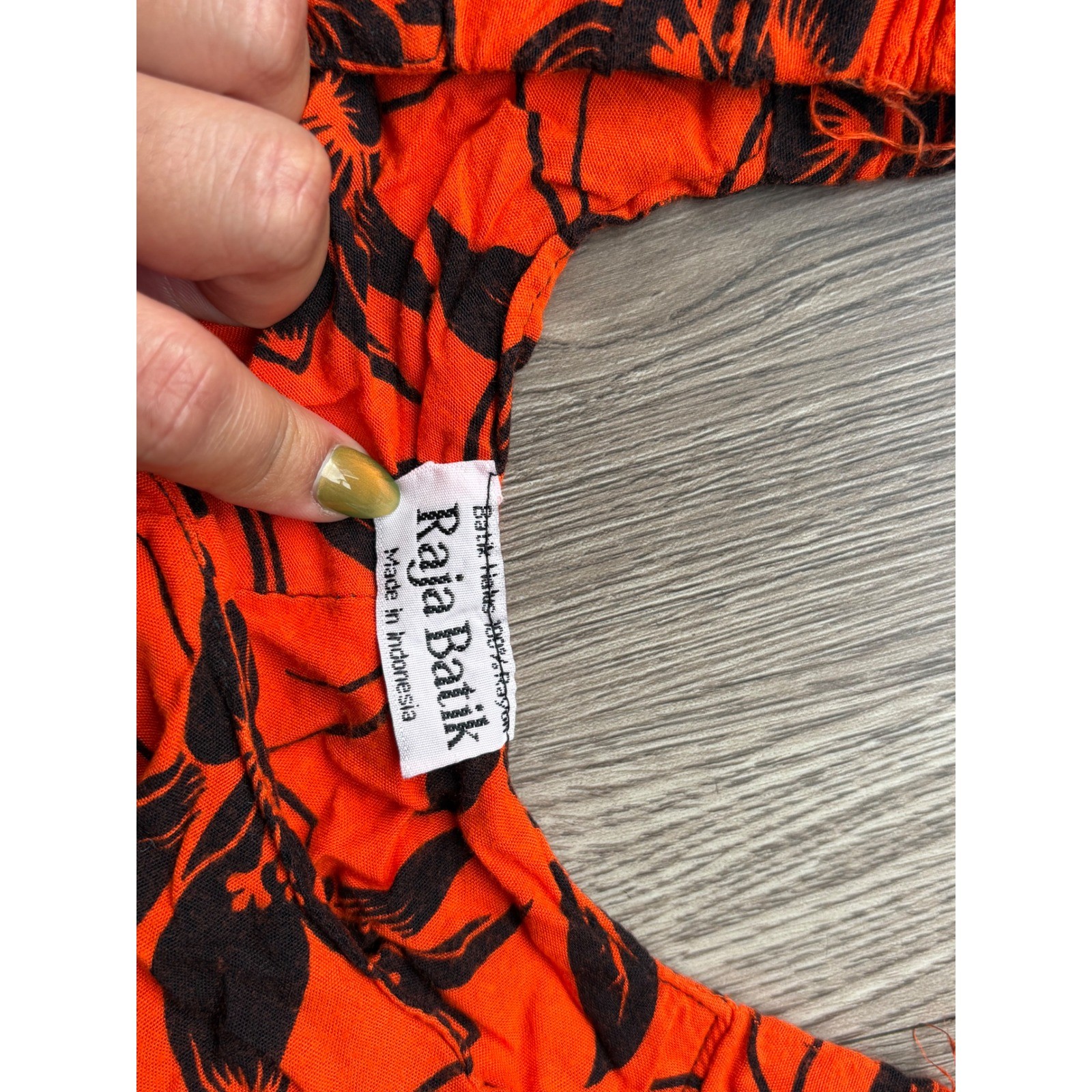 Raja Batik Orange Black Floral Rayon Sleeveless Mini Dress Made in Indonesia