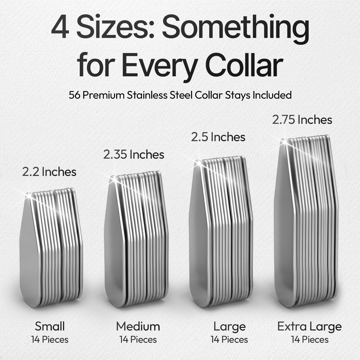 56-Piece Collar Stays Set – 4 Sizes with Precision Case – Perfect Gift for Men