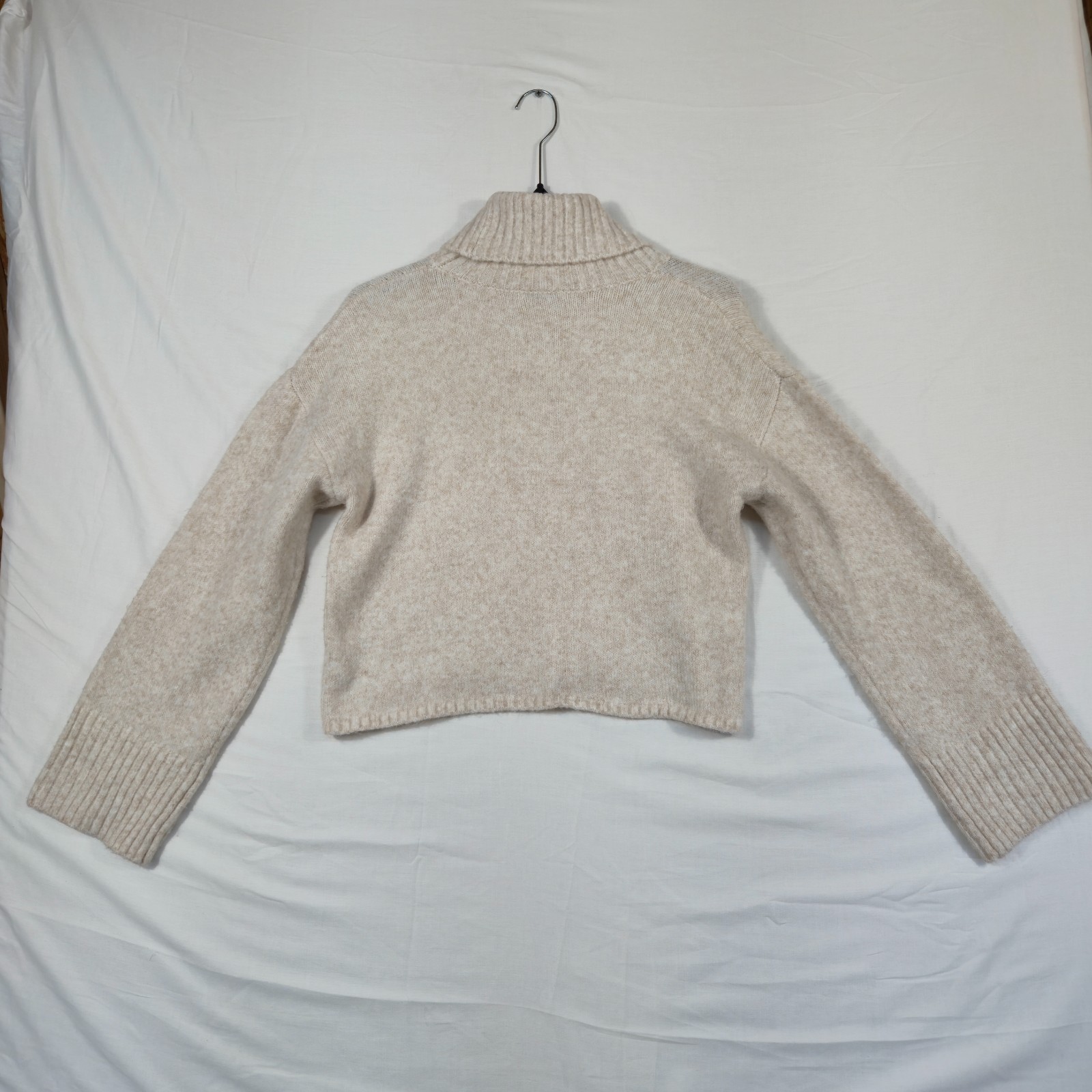 Z Supply Cropped Sweater Womens Beige Nylon Winter Wear Turtleneck Ribbed Trim