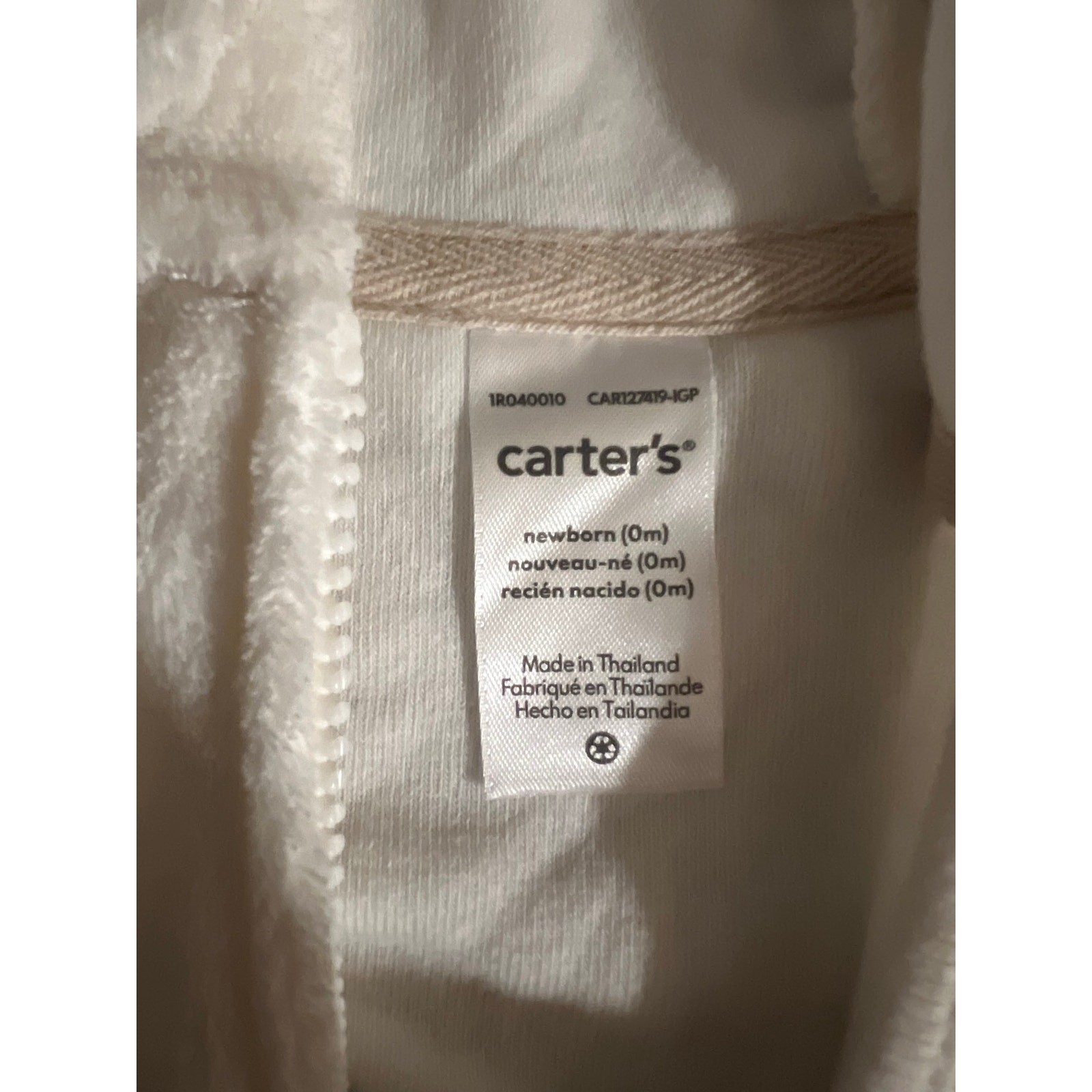 Carter’s Newborn 0M White Plush Fleece Bear Ear Hoodie & Pants Set