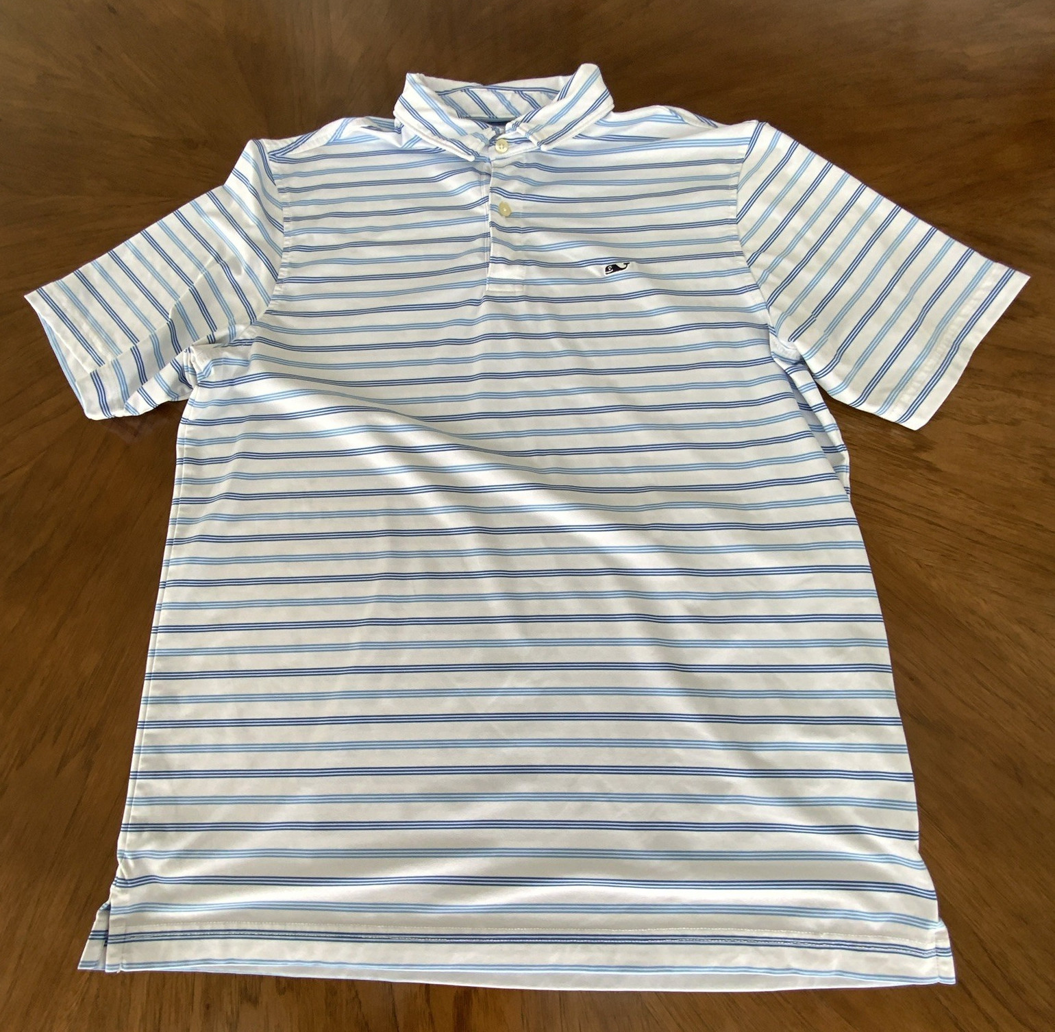 Vineyard Vines Performance White/Blue Striped Short Sleeve Polo Shirt M