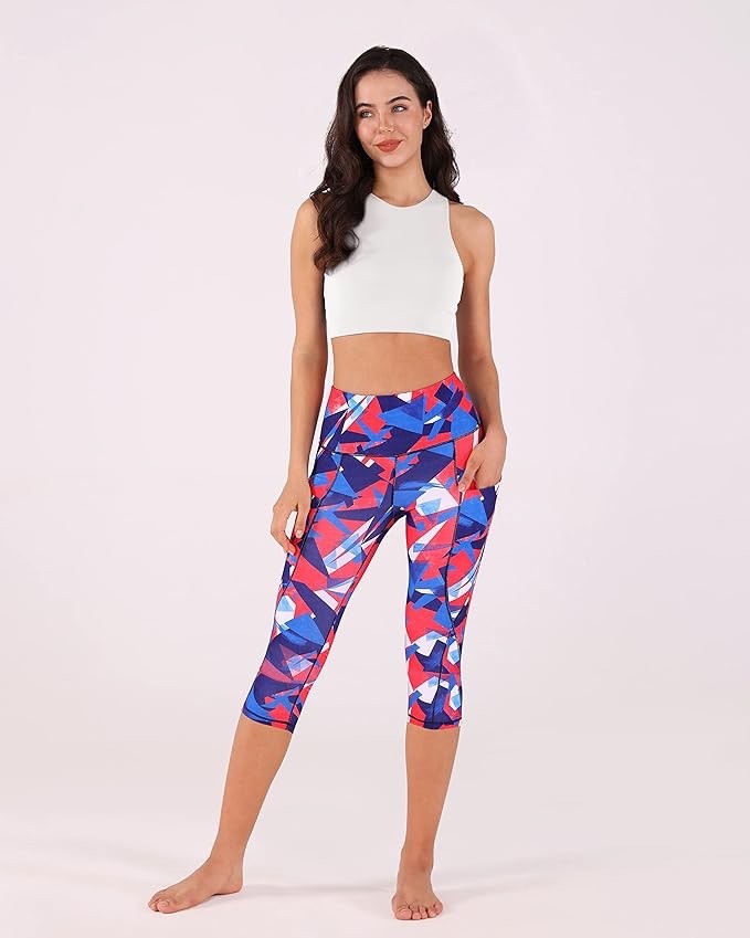 ODODOS Women’s High Waisted Yoga Capris with Pockets, Tummy Control 2XL TRIANGLE