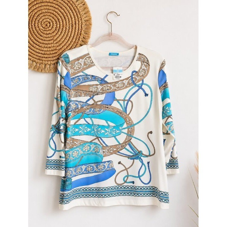 J. McLaughlin NEW Whiltshire Signature Catalina Cloth Equestrian Print Top SZ XL
