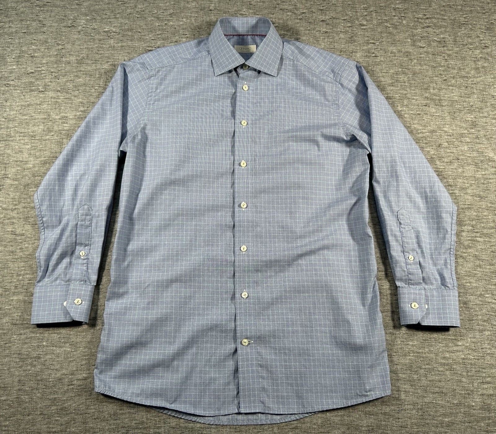 Eton Contemporary Dress Shirt Mens 15 1/2 39 Blue Plaid Long Sleeve Button-Up