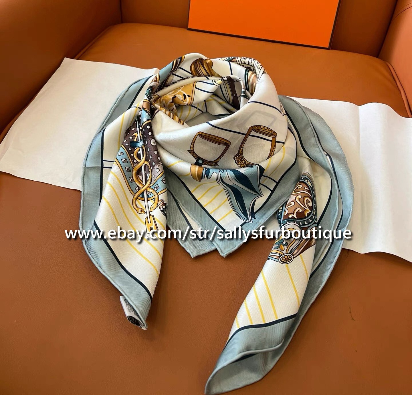 Sallys Boutique 14~18 Momme Twill Silk Wrap Scarf Saddle Print Square Shawl 35″