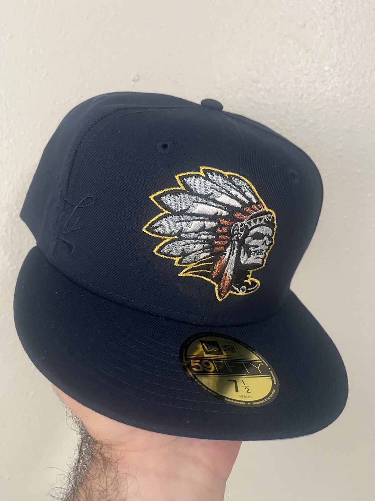 7 1/2 Hat Club New Era 59Fifty Side Script Skull Chief Royal Blue NEW IN HAND