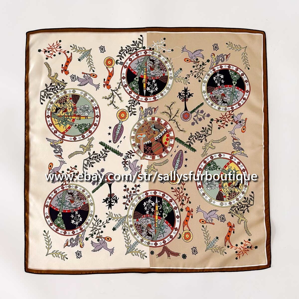Boutique 14 Momme Twill Silk Vintage Print Double Face Necktie Scarf 26″