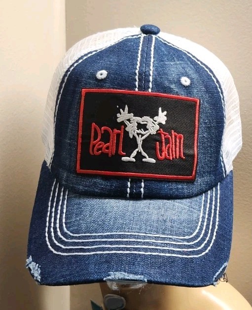 Pearl Jam Hat Distressed Blue Jean & White Mesh PEARL JAM HAT