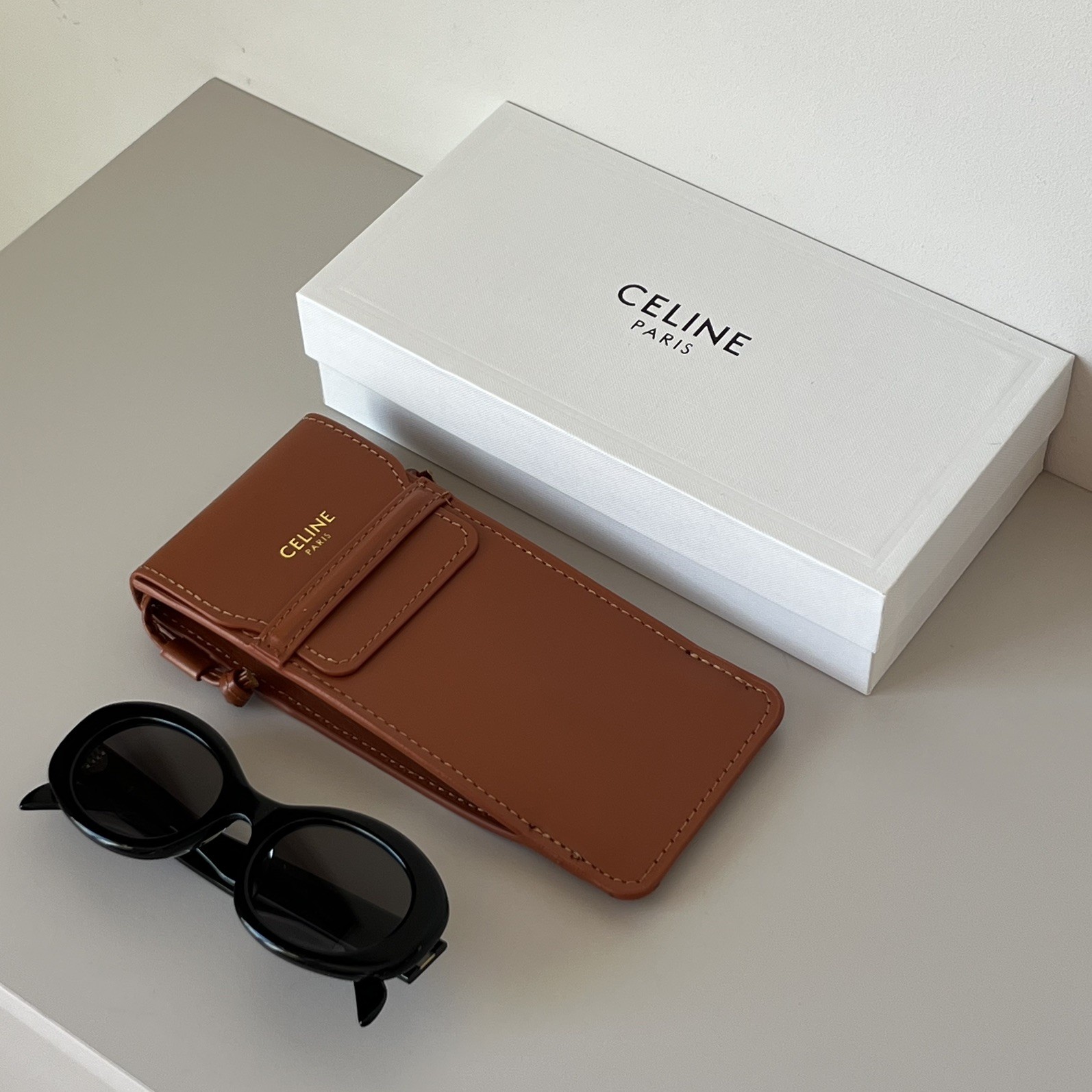 Celine CL40194 Triomphe Oval Shiny Black Sunglasses