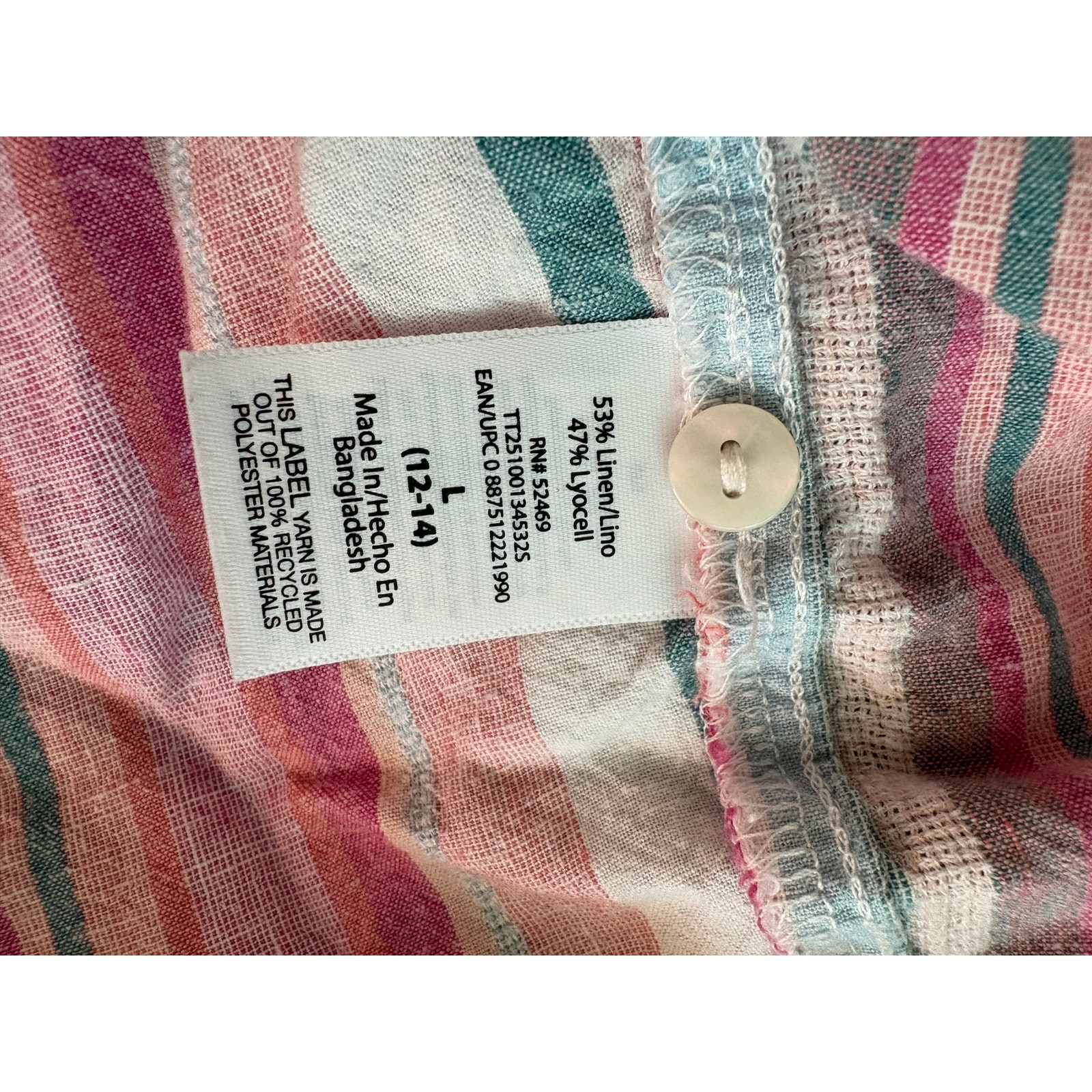 Women’s Size L Linen Blend Button Down Shirt with Pastel Stripes