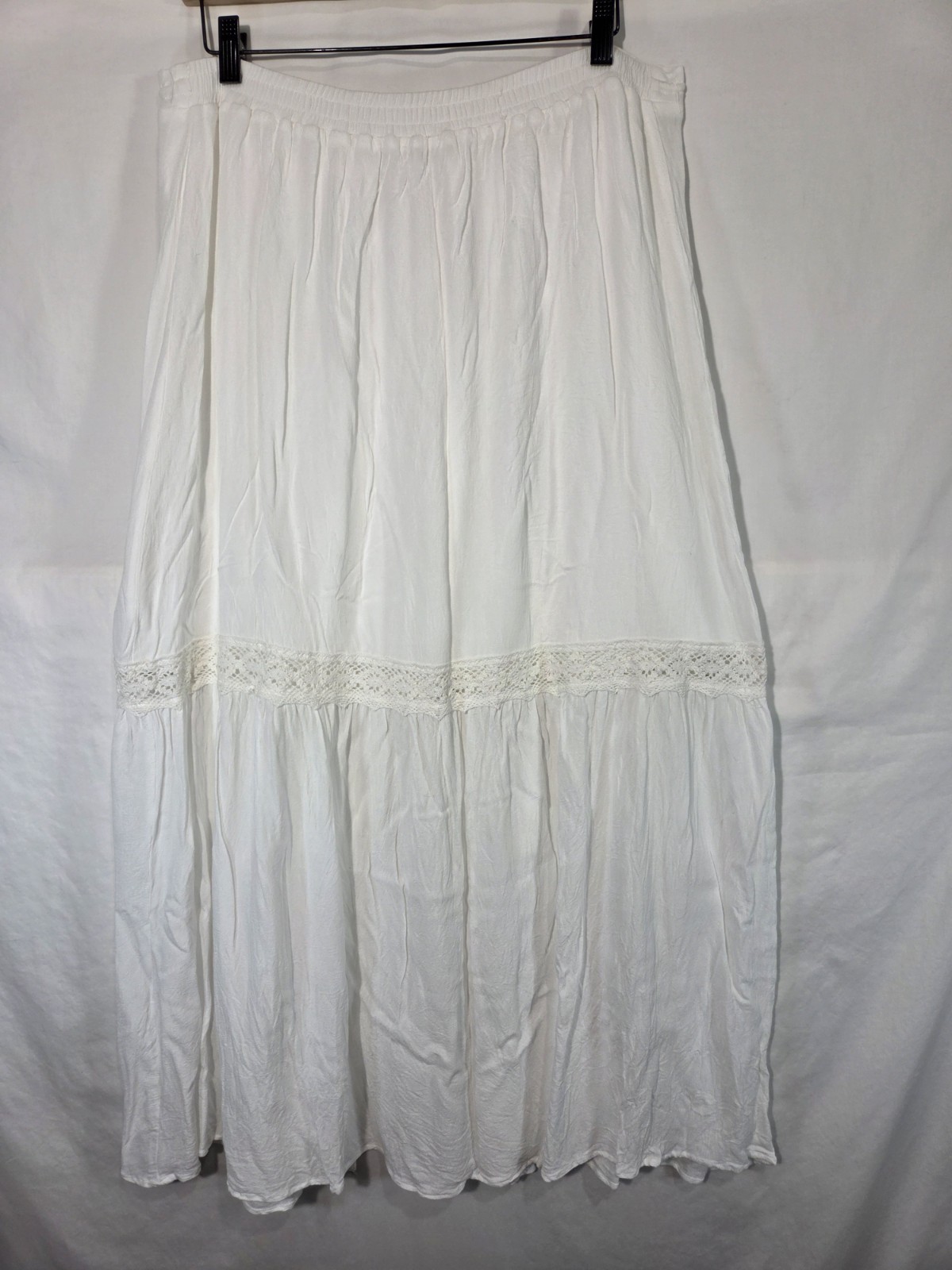 Shyanne Maxi Skirt Women Large White Western Boho Lace Pintuck Tassel Tiered