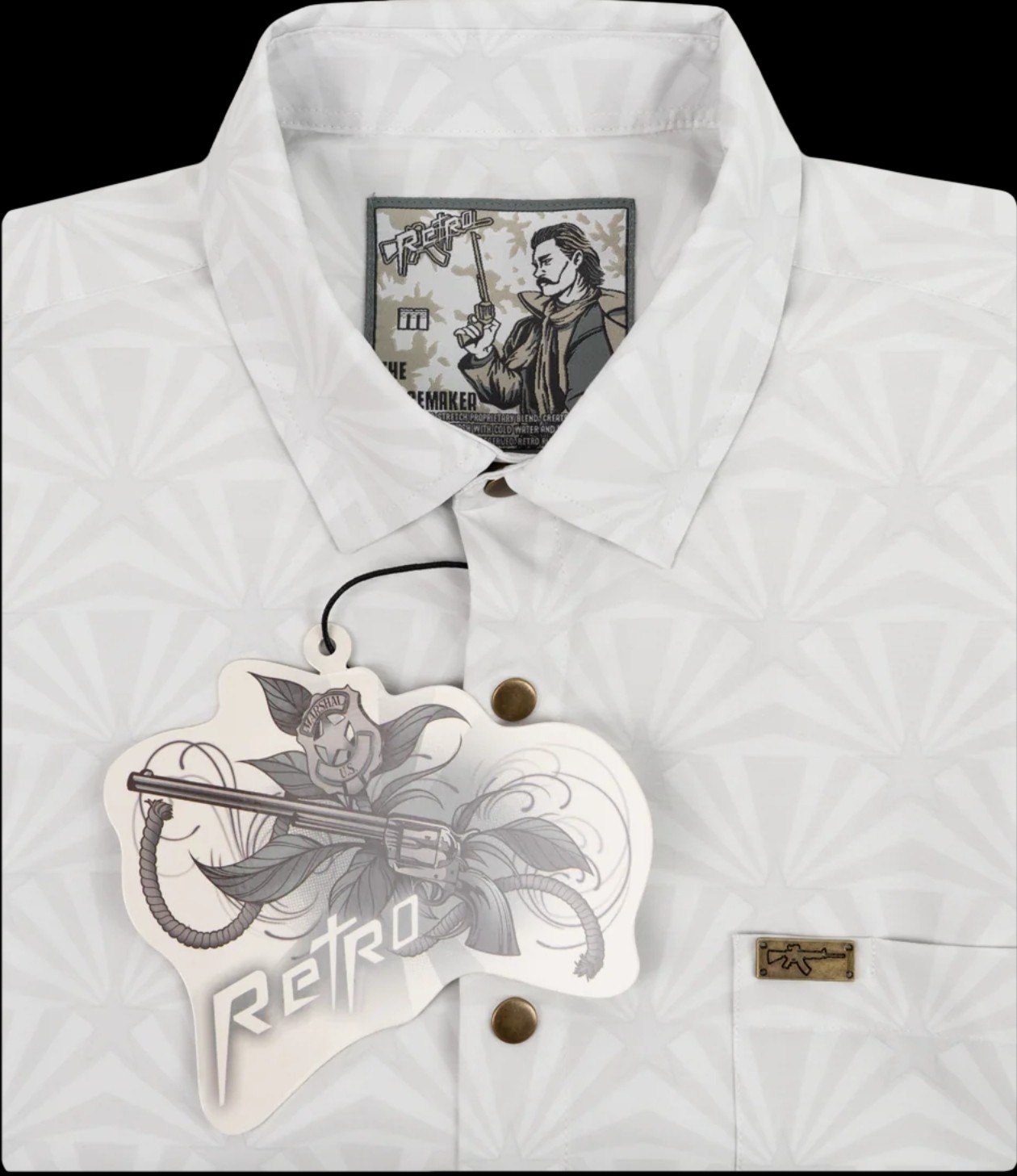 Retro Rifle Peacemaker Button Down (Brass Snaps). Men’s X-Large – New With Tags