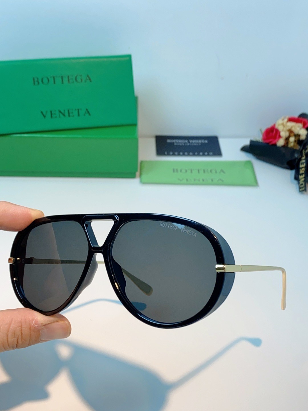 Bottega Veneta BV1324S Double-Bridge Aviator Series – Size 60□16-140