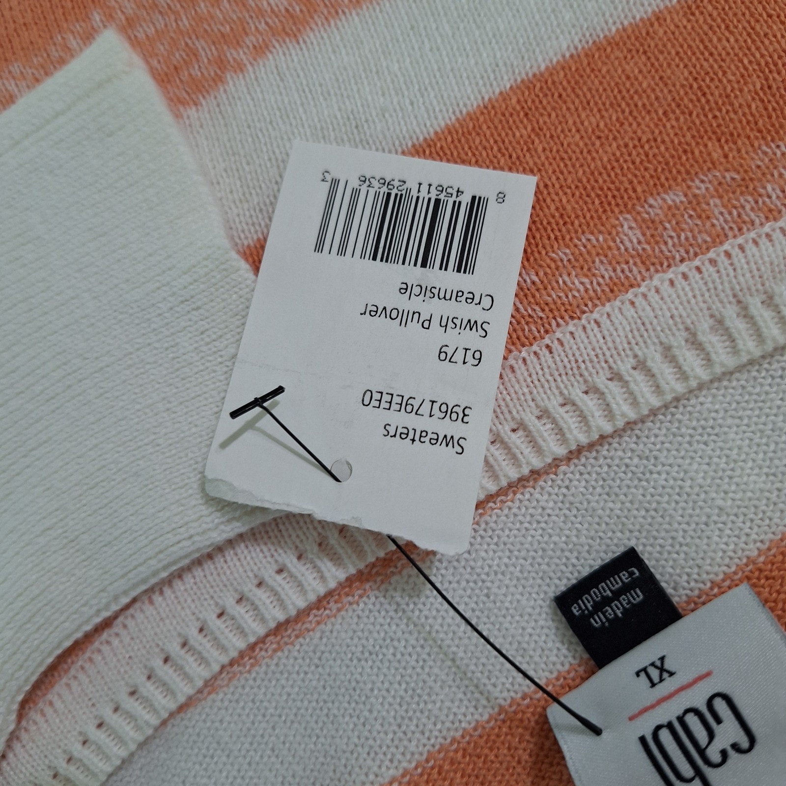 NEW Cabi Swish Pullover Sweater XL Boxy Beachy Creamsicle Striped Resort Linen B