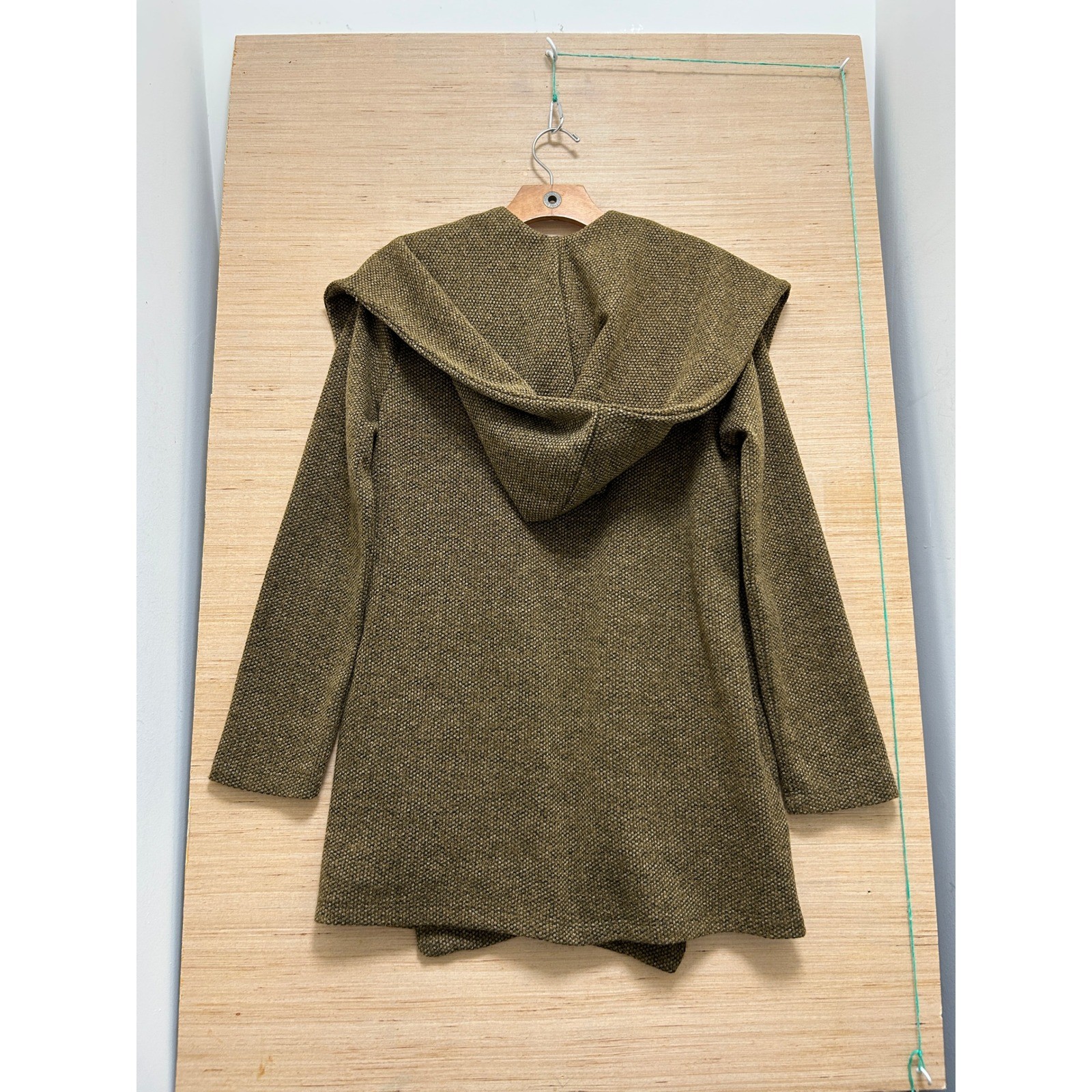 Renee C Womens Hooded Open Front Cardigan Olive Green Textured Knit Made in USA
