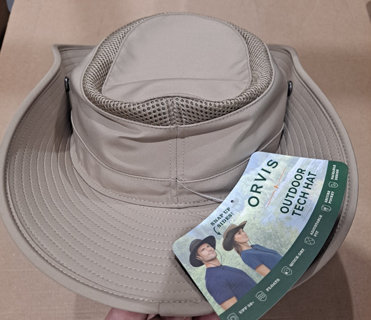 Orvis Outdoor Tech Hat UPF 50 Packable Snap-up Brim Mesh Ventilation TAN, NWT