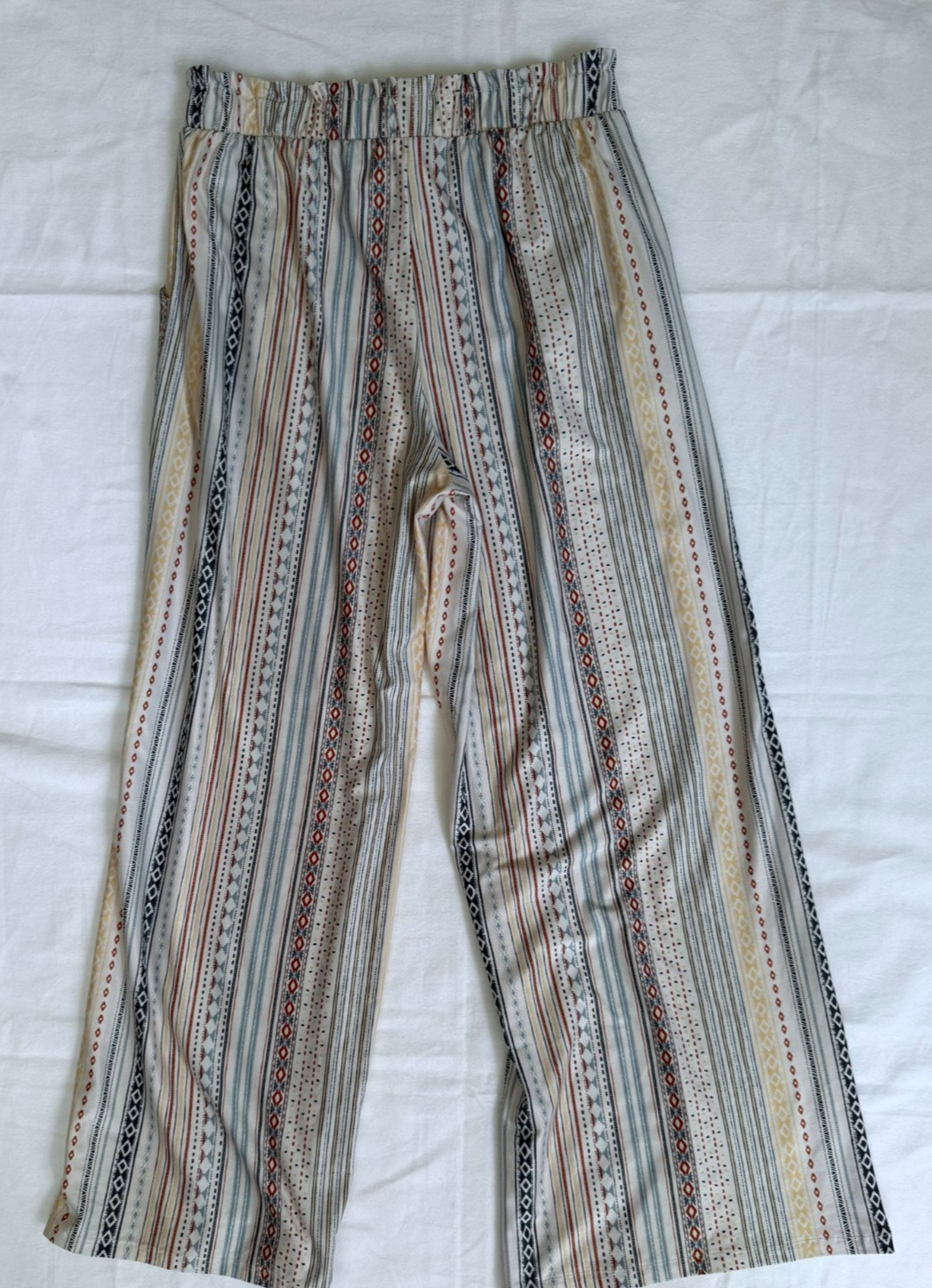 CLEO Women’s L Paperbag Waist Wide Leg Pants Boho Southwestern Stripe Pull On
