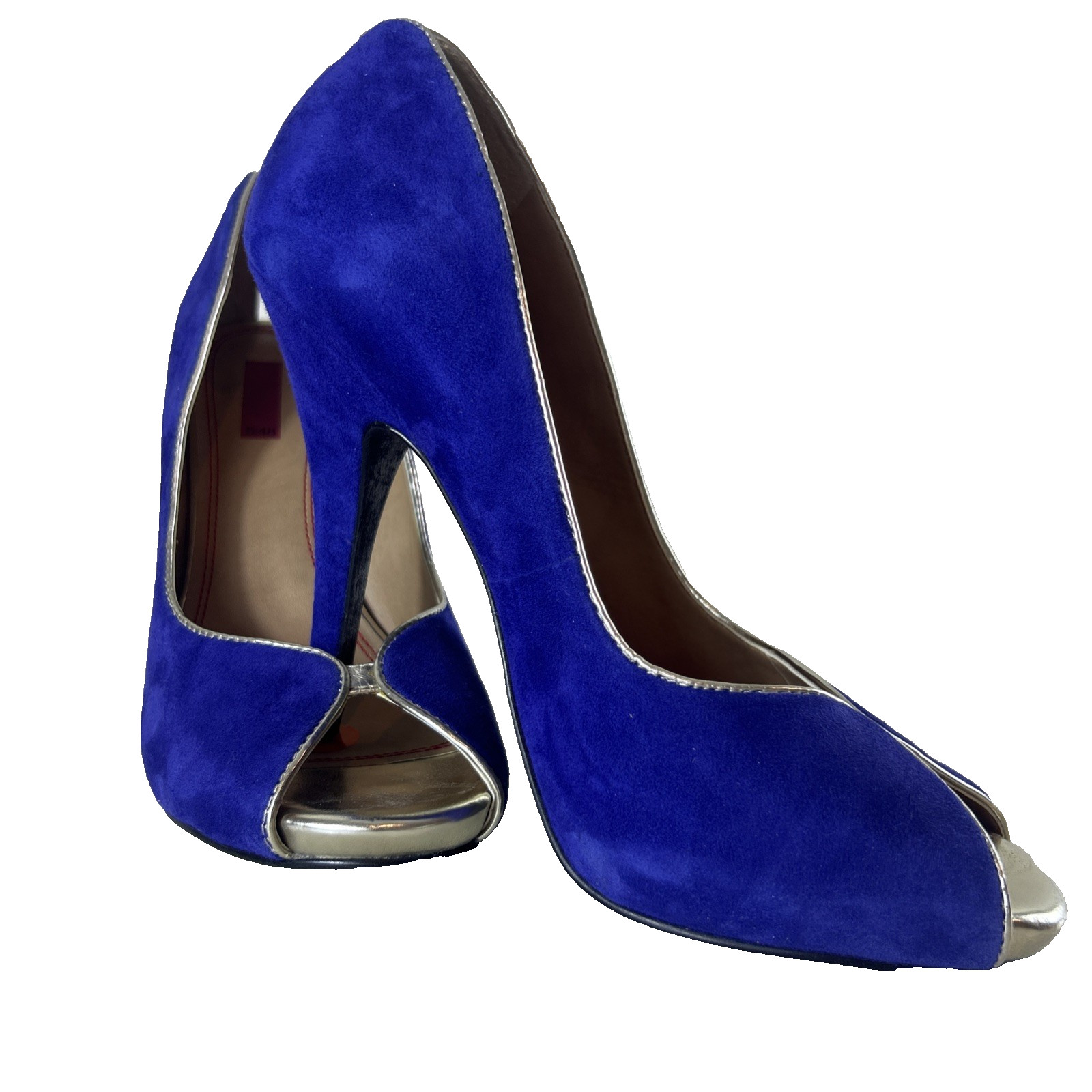 Saks Fifth Avenue 5/48 Royal Blue Silver Suede Stiletto Heels Women Size EU 40