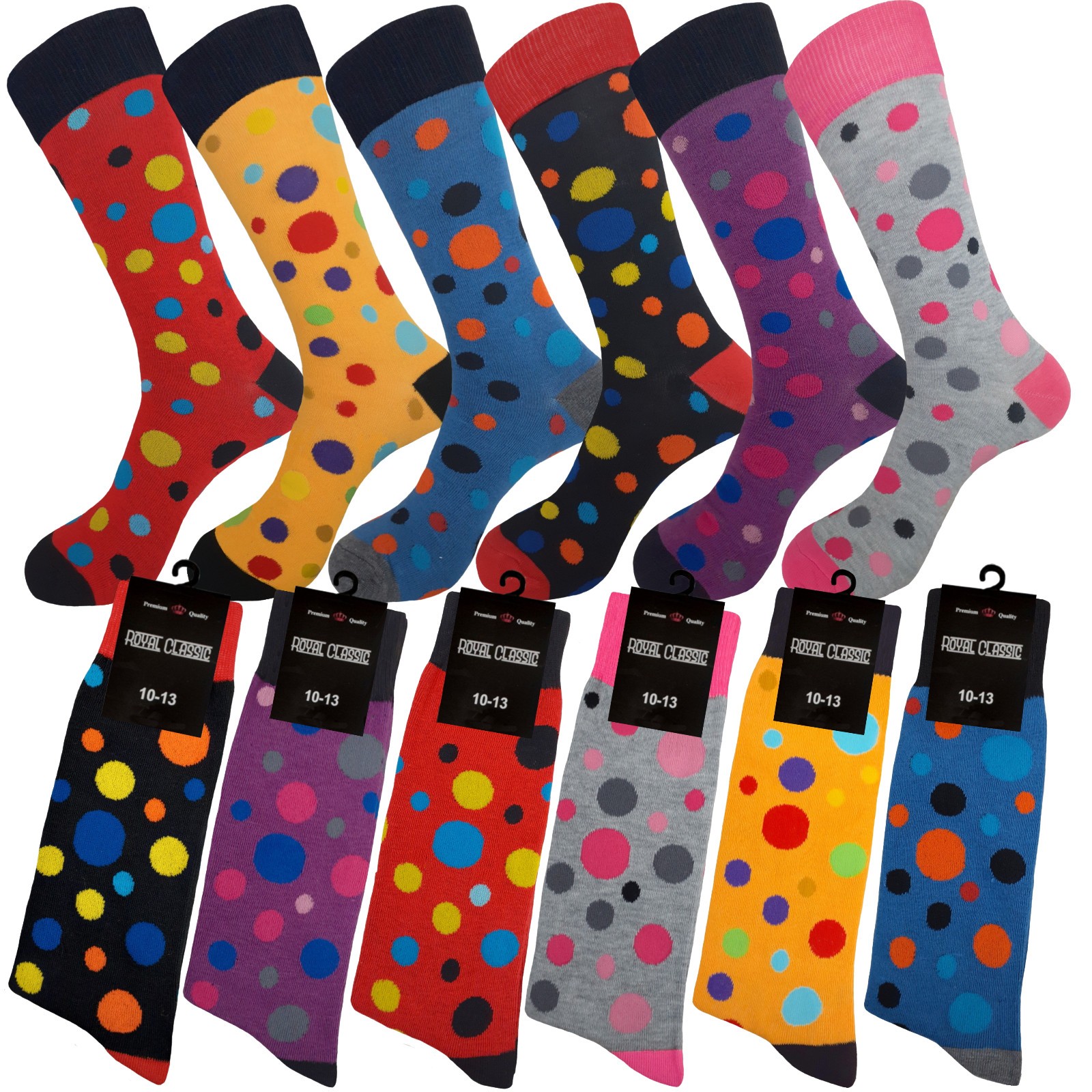 3-6 PK Cotton Dress Socks First Quality SIZE 10-13 Multicolor Polka Dot Socks