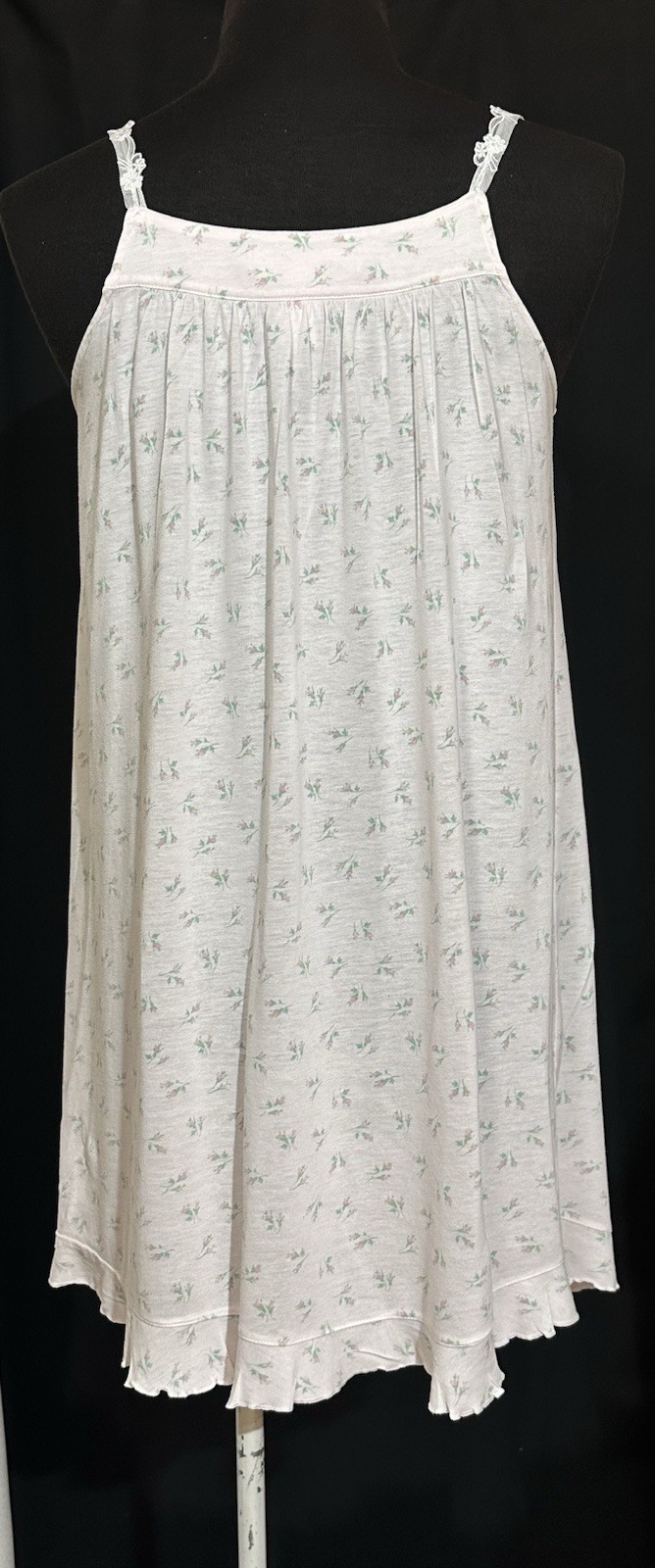 Eileen West Cotton Knit Nightgown Medium Pink Floral Lace Button Front