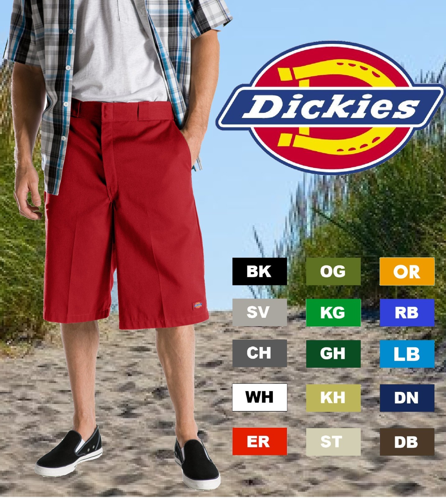 DICKIES Men 13″ SHORT Uniform School Work ALL COLORS CELL Phone Pocket 42283