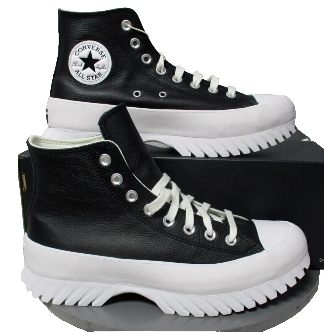 Converse CTAS Lugged 2.0 Hi Black White Leather Shoes Womens Sz 10