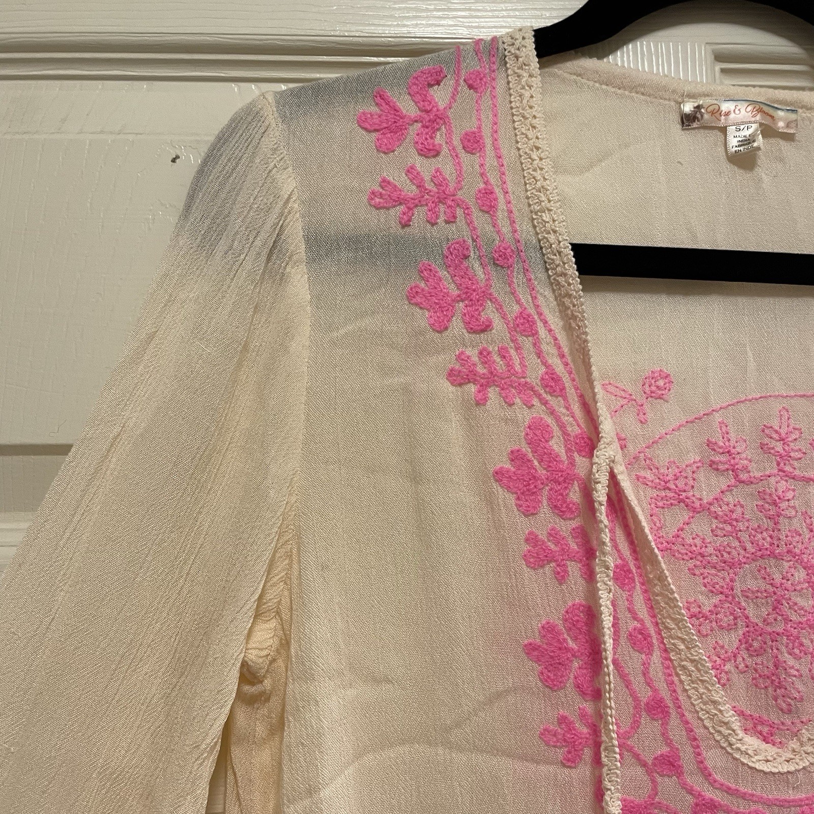 RISE & BLOOM Blush and Pink Embroidered Gauzy Tunic Top Cover Up Sz S