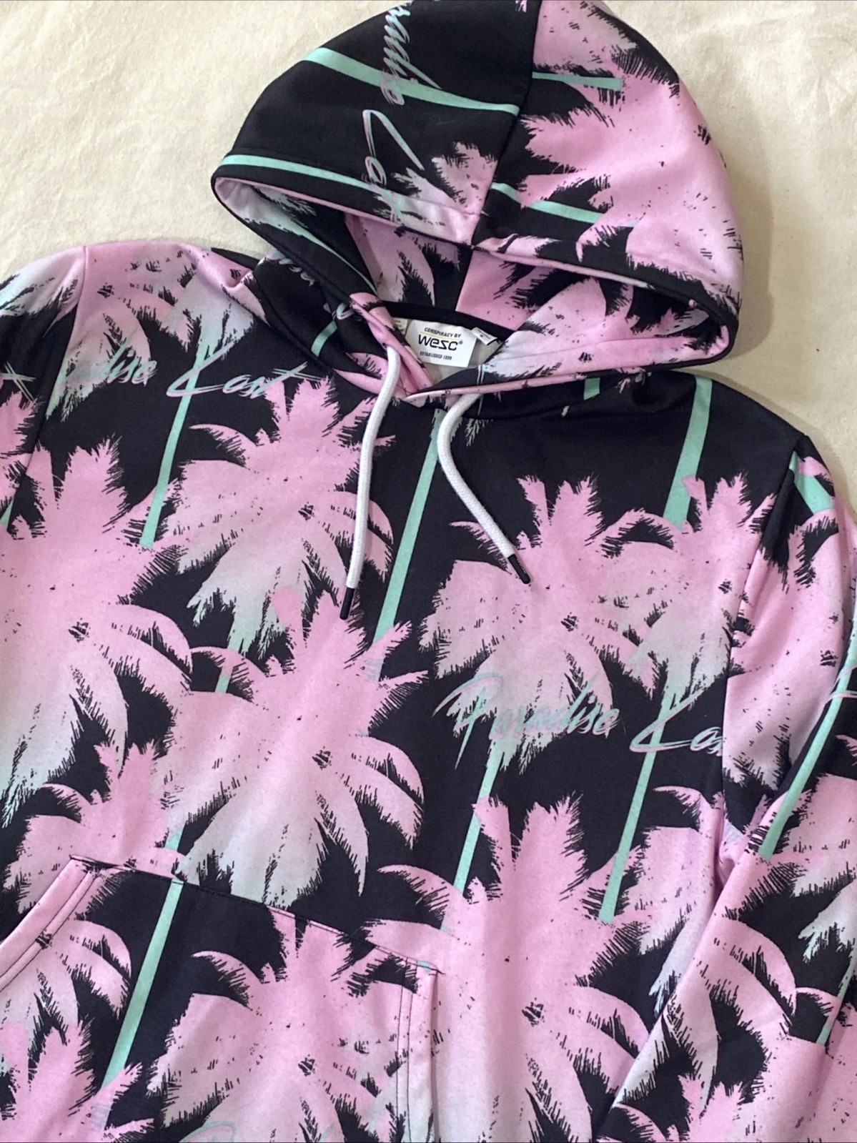 Conspiracy by Wesc Paradise Lost Hoodie Palm Trees Black Pink Mens L Womens XL