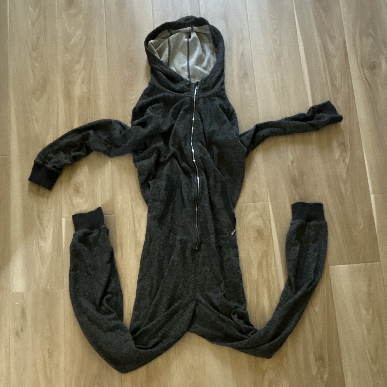 2(X)IST Gray Hooded Full Zip Fleece Cotton One-Piece Jumpsuit Women M