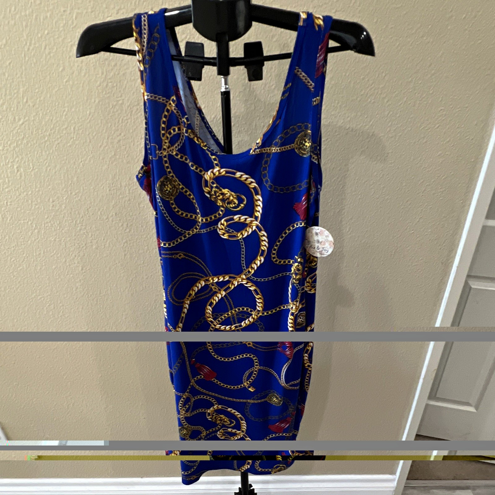 Jolie & Joy Women’s L Blue/Gold Chain Print V-Neck Sleeveless Polyester Maxi