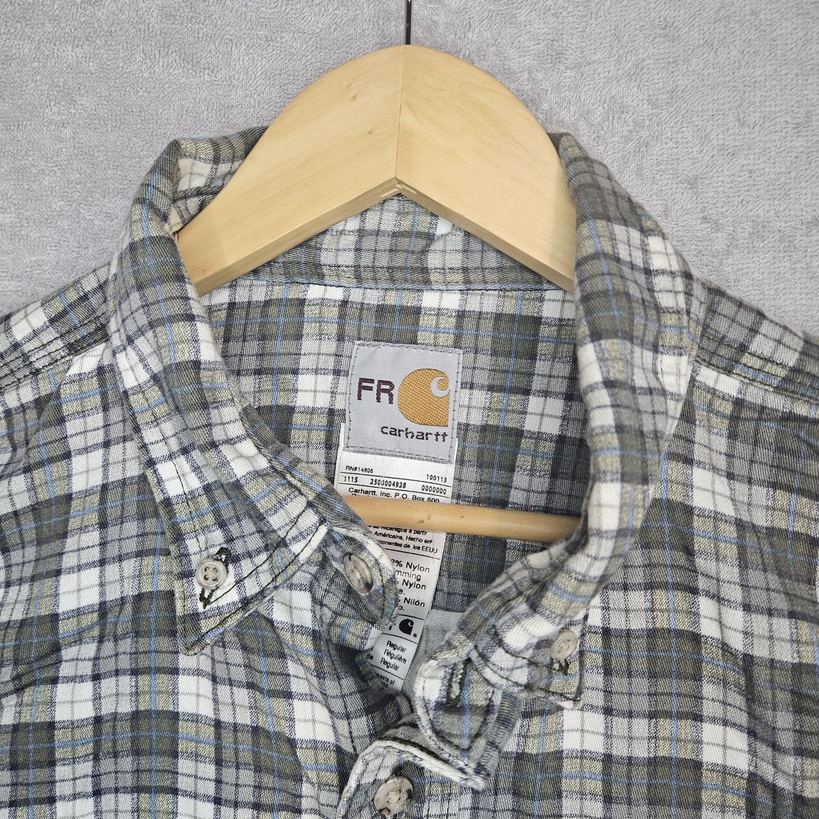 Carhartt FR Flame Resistant Shirt Mens Large Plaid Flannel Button Front Workwear