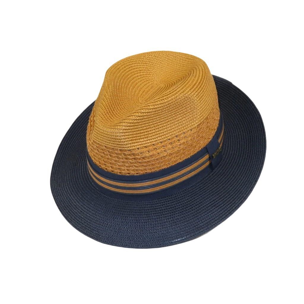 Men’s Bruno Capelo Hollywood 2-Tone Straw Style Fedora Hat HW798 Cognac/Navy