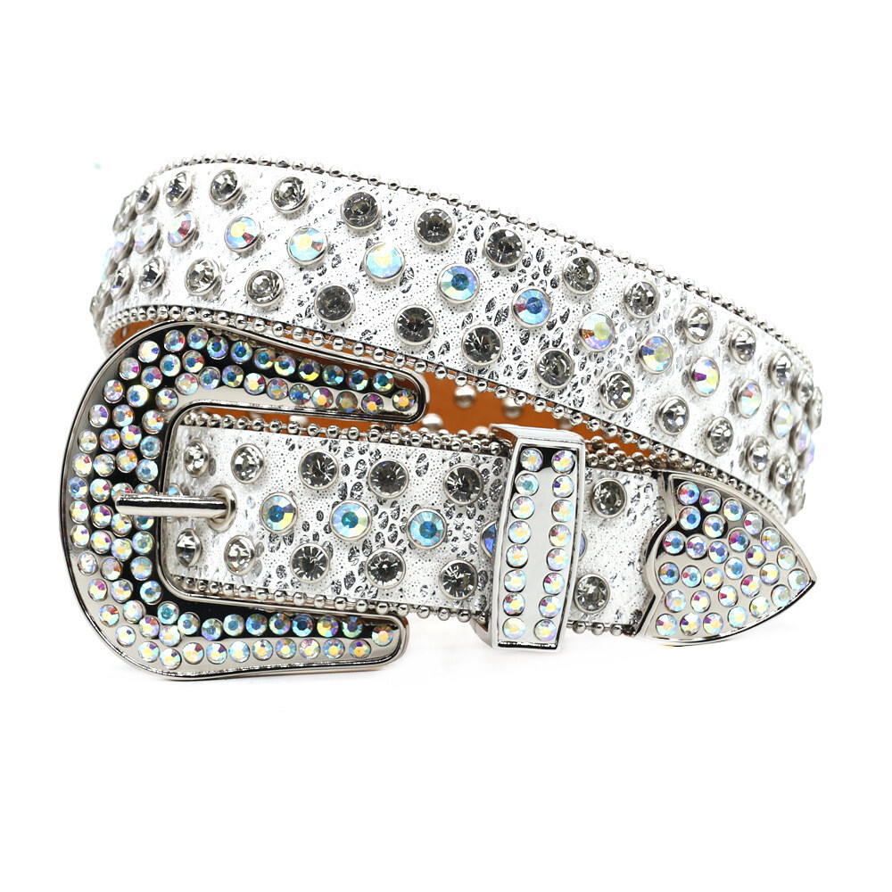 Western Rhinestone Belt for Women Men Rivet Studded Y2K Bling Leather Belts