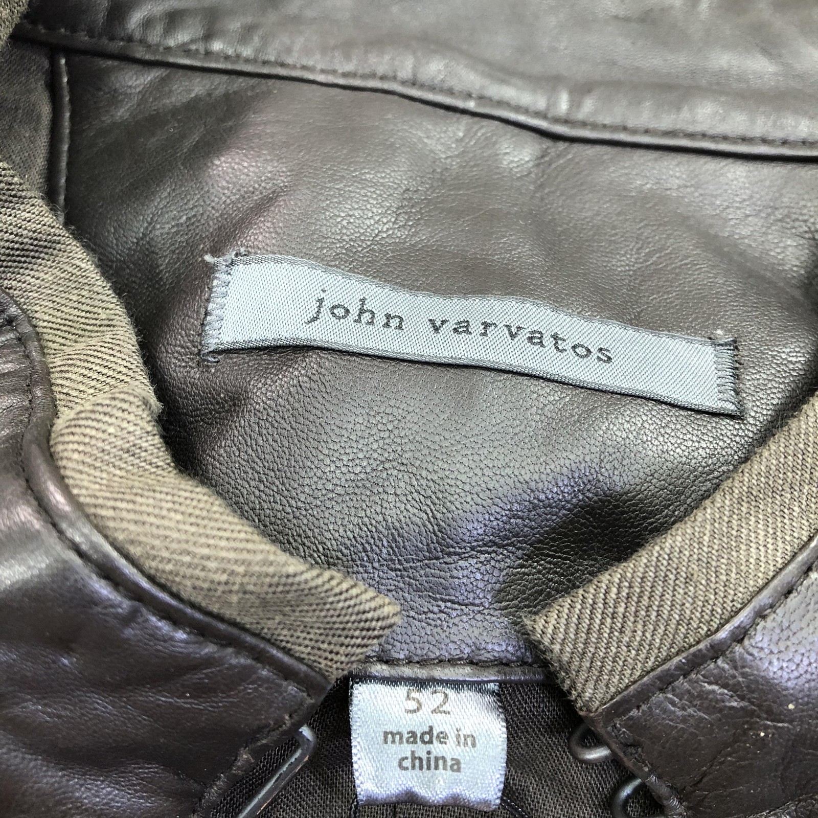 John Varvatos Jacket Mens 52 Brown Leather Military Full Zip Pockets L736P4 Y700