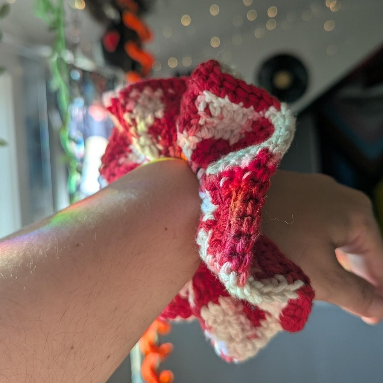 Handmade Crochet VALENTINE Pink Red White Cotton Scrunchie