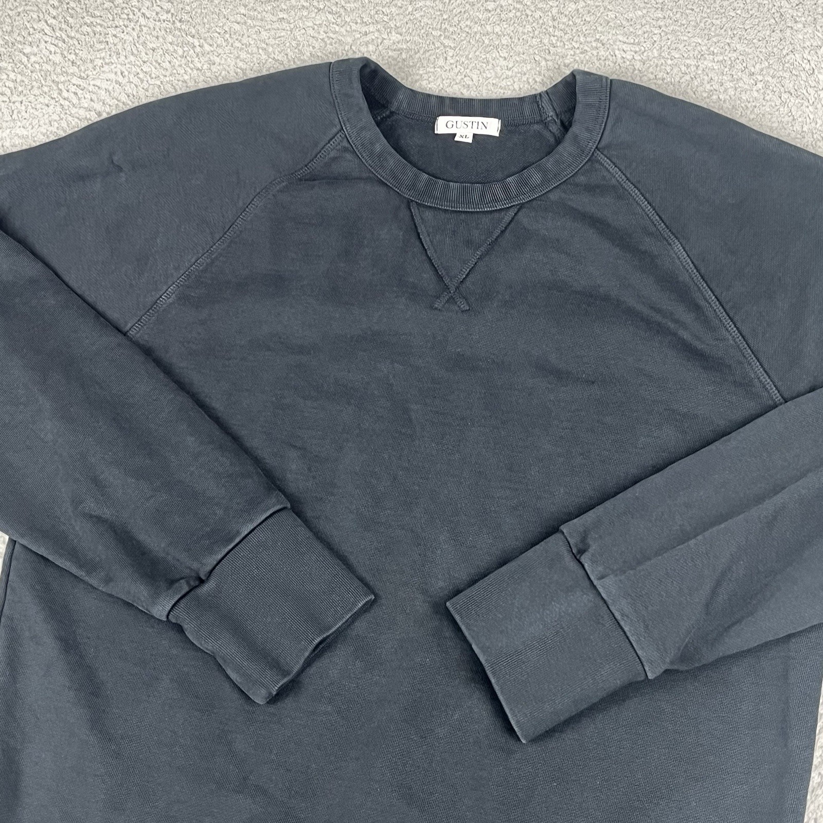 Gustin Sweatshirt Mens XL Black Crewneck Sweater Pullover Heavyweight Raglan USA
