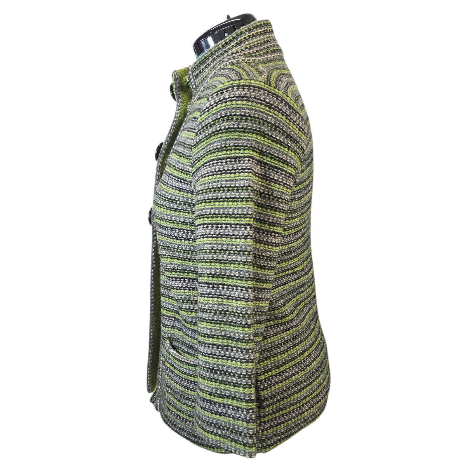 Beyond Definition Wool Blend Striped Mock Neck Cardigan Sweater Green Grey S