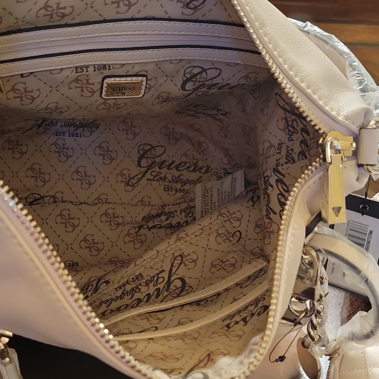 GUESS Tenley Hobo Powder Medium Shoulder Bag Zip Closure w/ Coin Purse & Charm