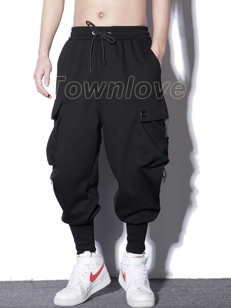 Mens Punk Harem Pants Hip Hop Pockets Cargo Trousers Casual Baggy Streetwear Hot