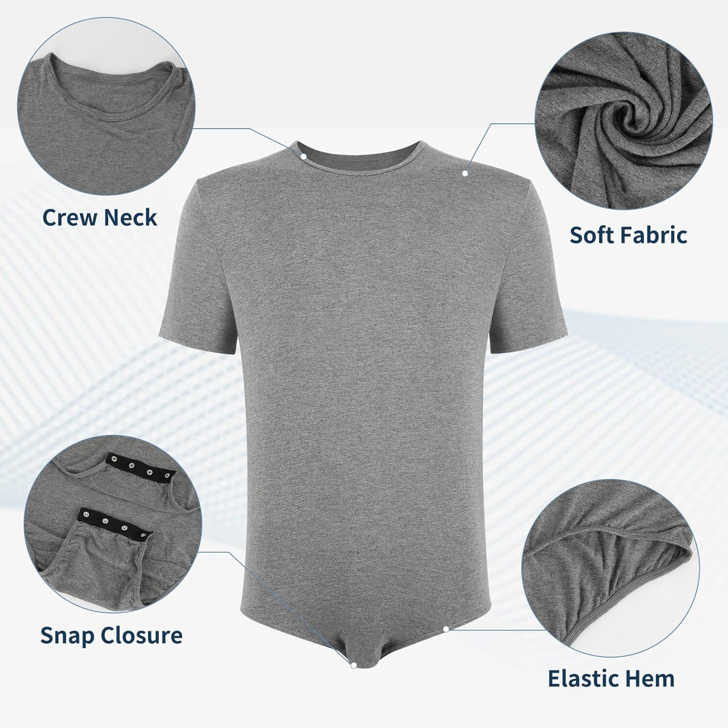 Men’s Short Sleeve Press Button Crotch Pajamas Shirt Bodysuit Diaper Undershirt