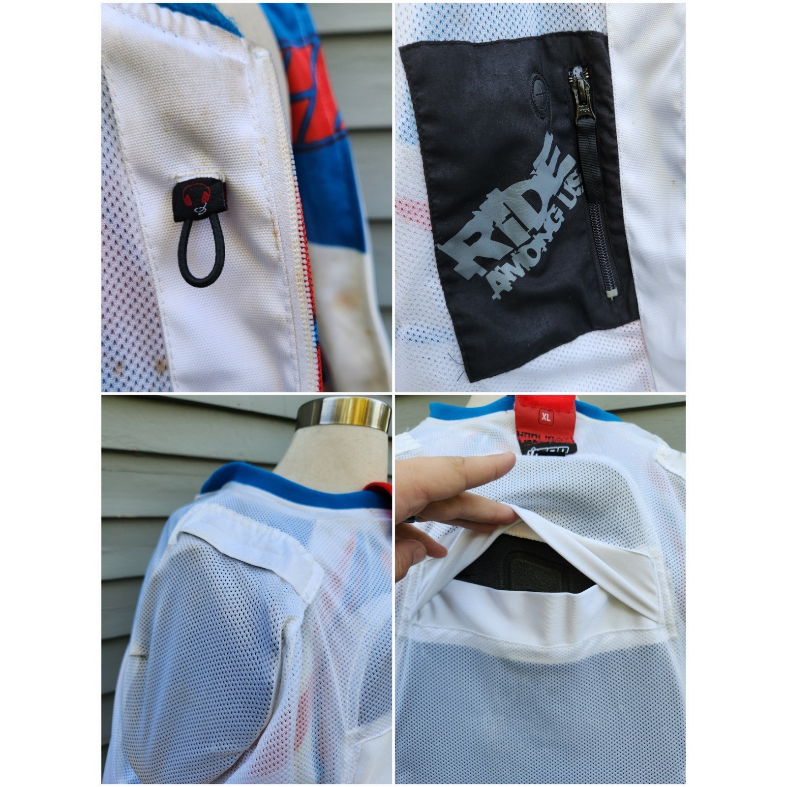 Icon Hooligan Street Jersey Jacket Blue White Red Padded Moto Racing Mens XL