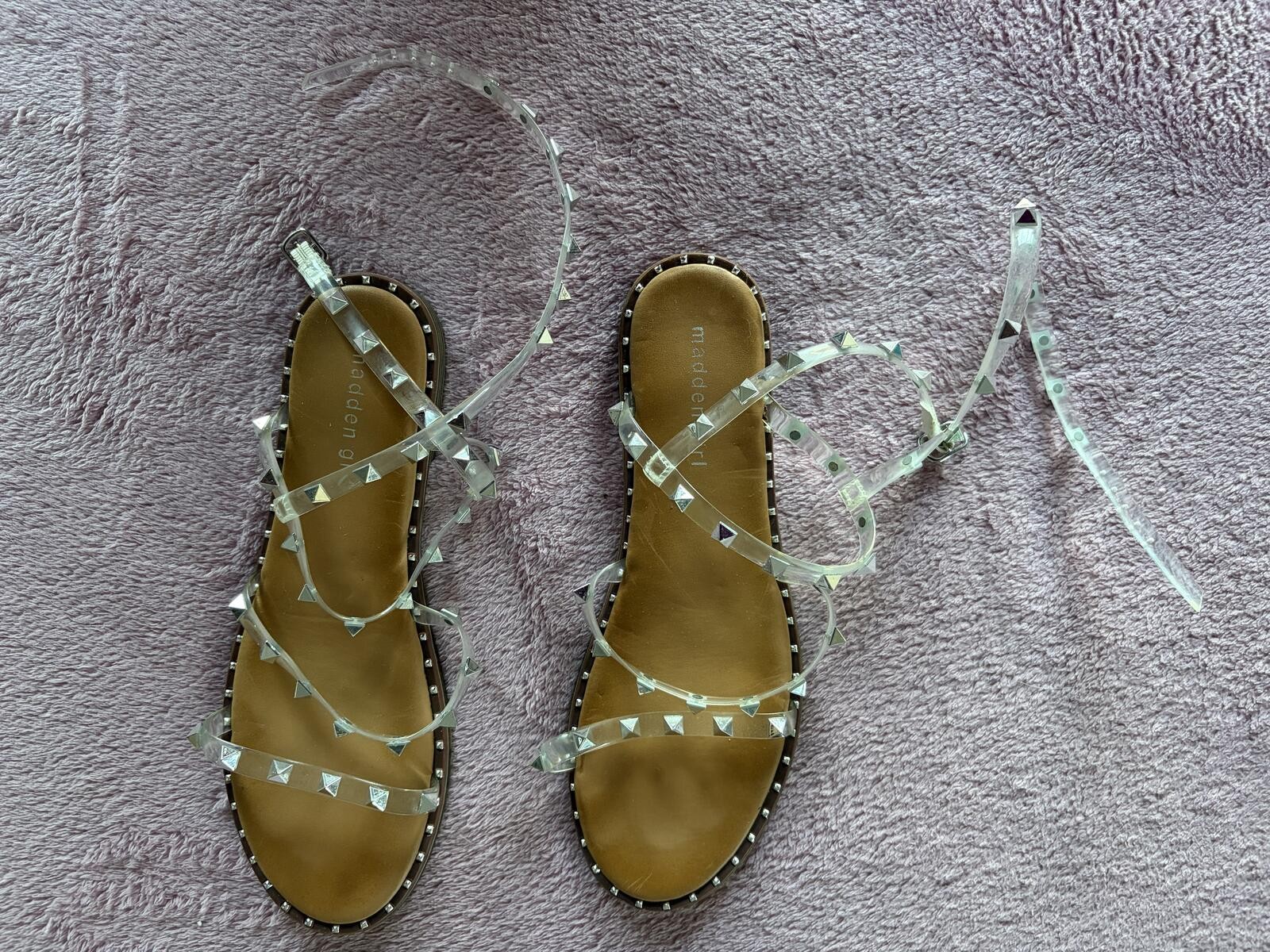 Madden Girl Clear Strap Studded Flat Sandals