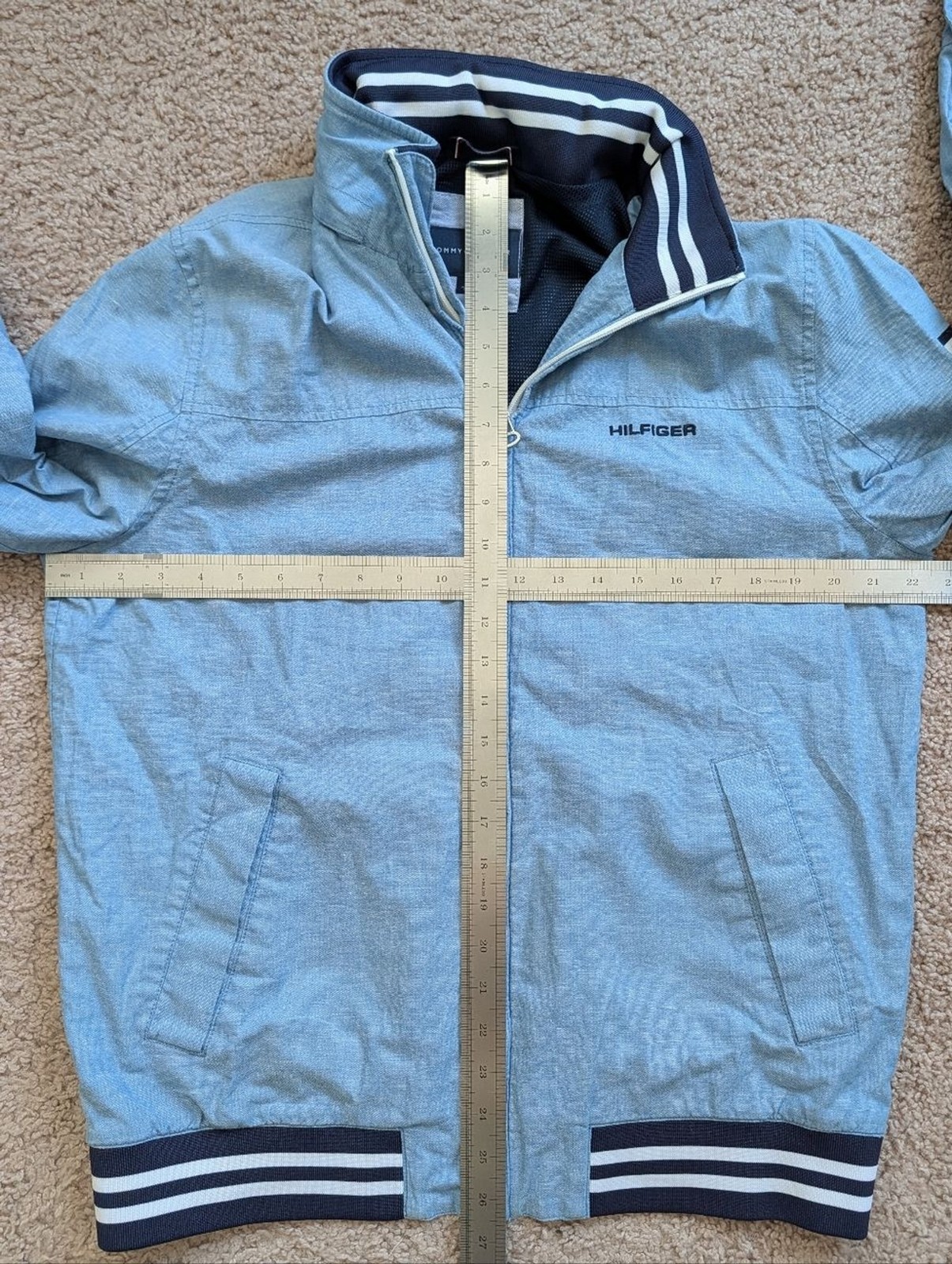 Tommy Hilfiger Mens Light Blue Regatta Linen Blend Zip Up Jacket Size Medium