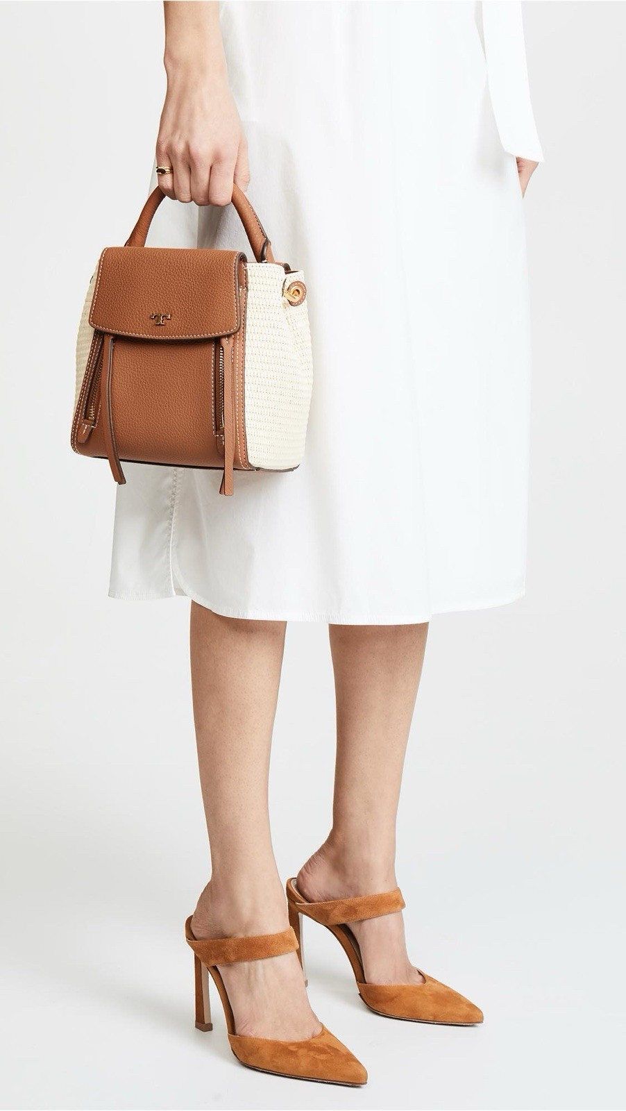 Tory Burch Half Moon Small Raffia Leather Handbag Resort Bag