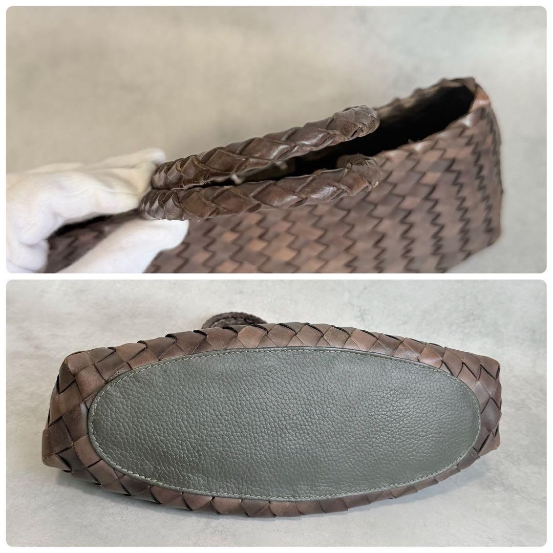 Dragon Diffusion Leather Mesh Totebag Handbag Gray Brown Excellent